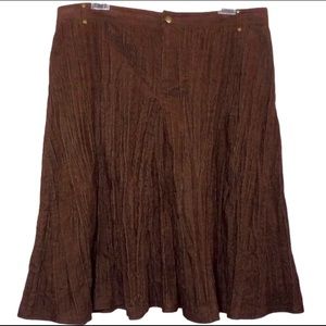 Acorn Crinkle Corduroy A-Line Skirt Brass Stud Detail Chocolate Brown Size 14